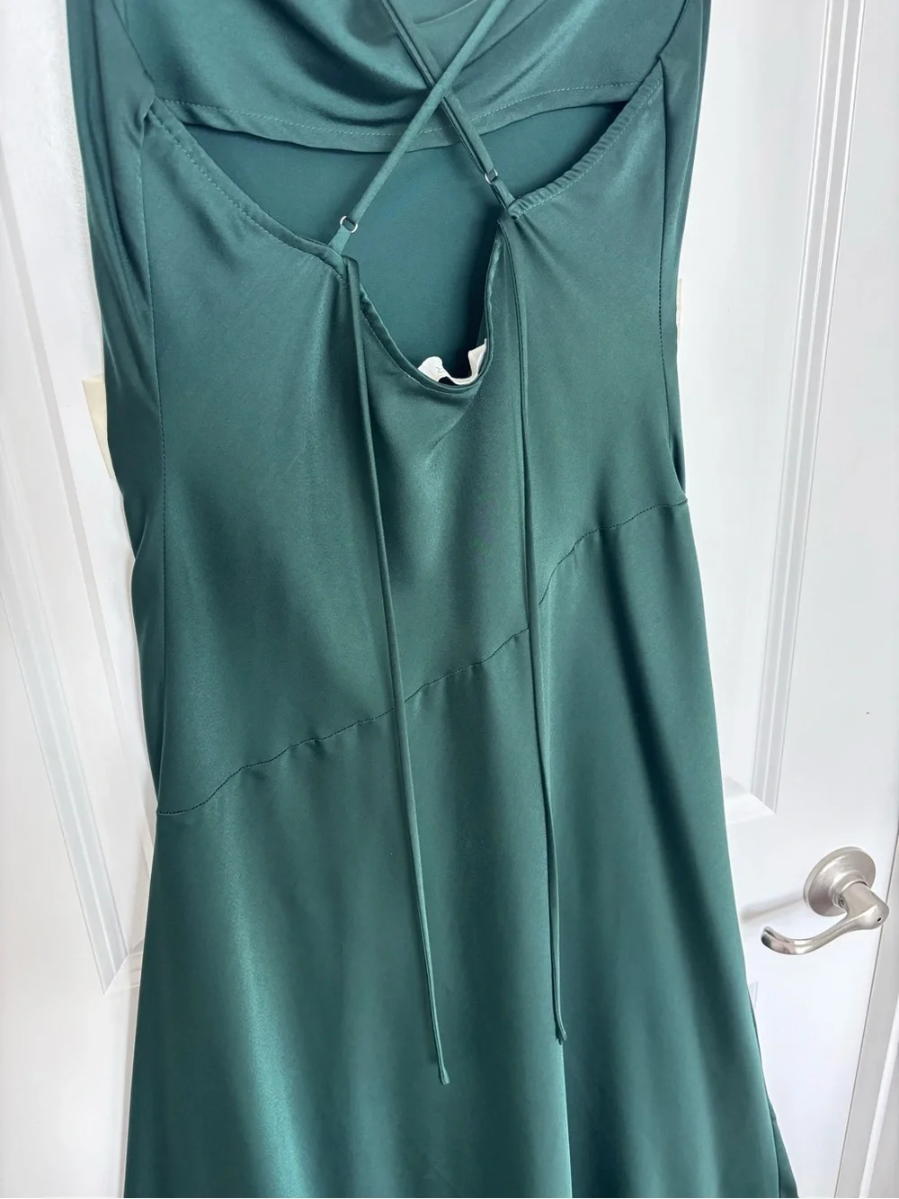 ASTR The Label Green Satin Slip Dress Cowl Neck Side Slit Maxi Formal Medium